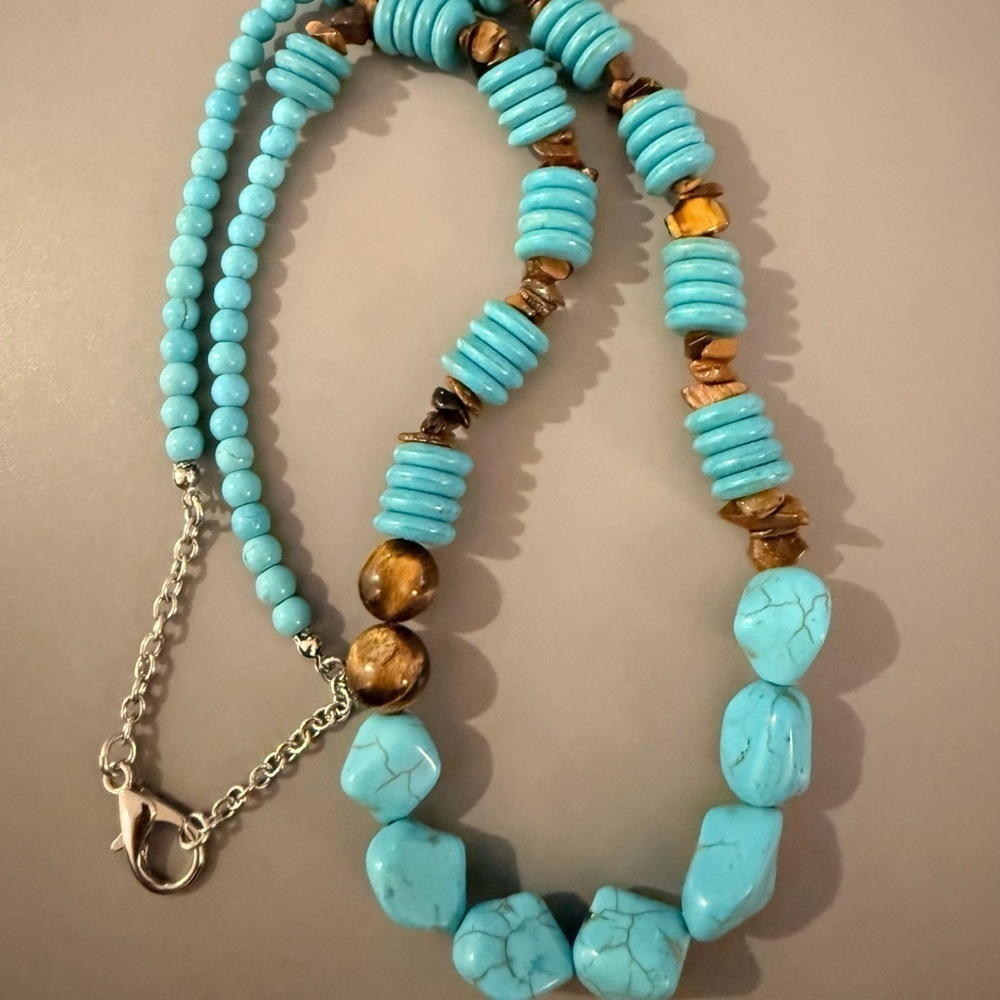 Boho Statement Turquoise Howlite Gemstone - Picture 2 of 4